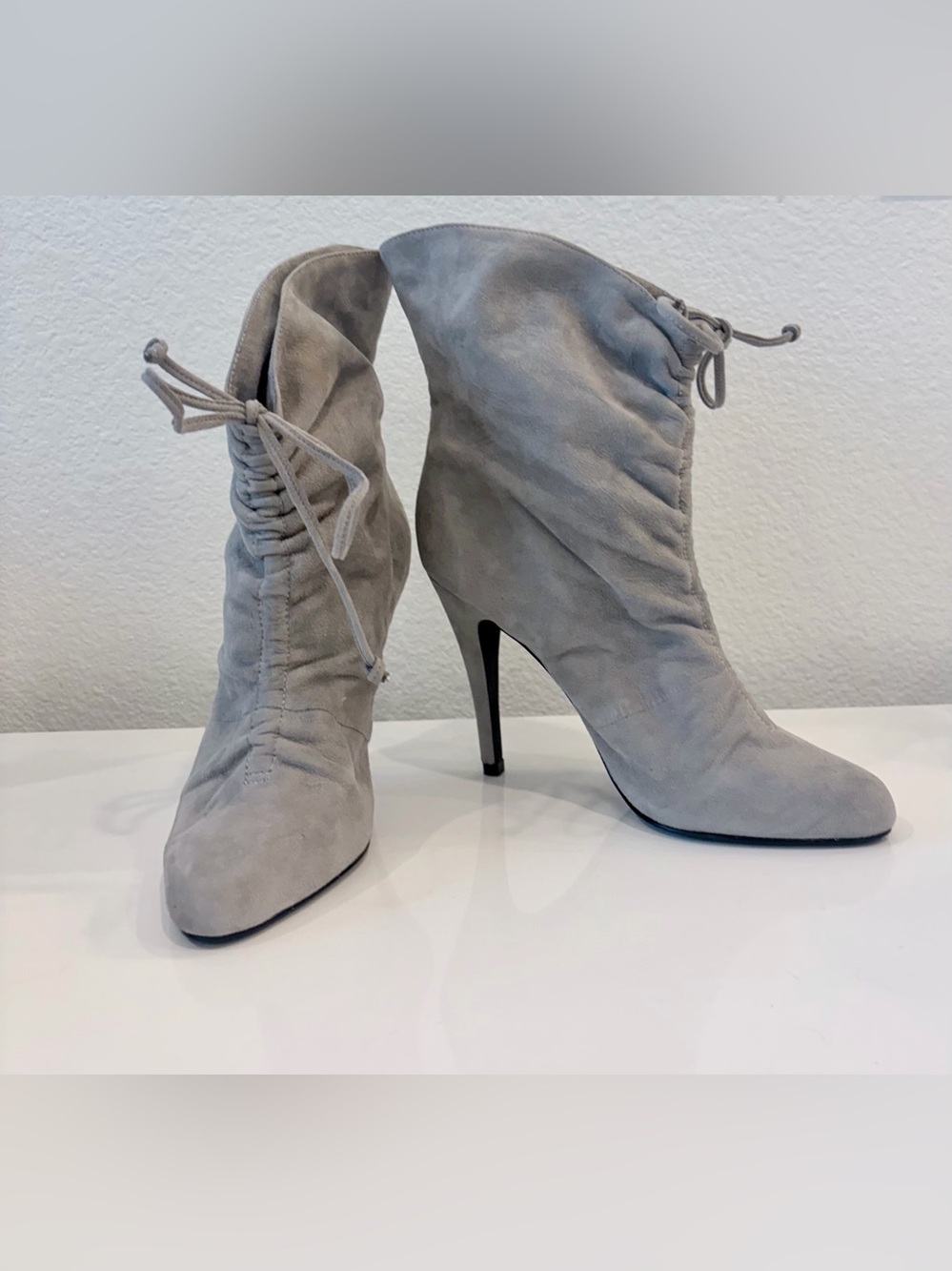 ALDO Gray Suede High-Heel Ankle Boots with Tie Detail